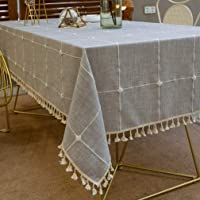 Los mejores  - Pahajim Algodón Lino Paño de Mesa Cena Cubierta de Mesa Borla Mantel Anti-Manchas Servidor Decorativo a Prueba de Polvo…